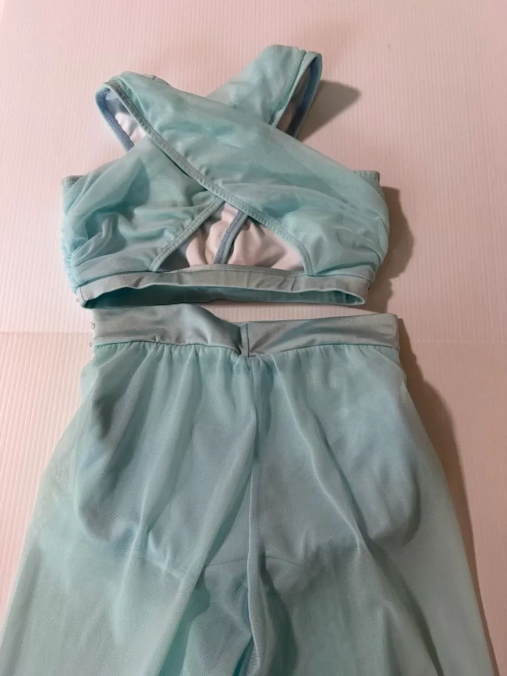 The Line up solo dance costume 2 piece blue wide leg illusion XXS adult